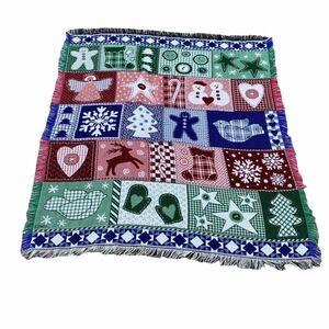 MH Blanket Throw Afghan Christmas Holiday 50x57” Green Red Blue Patchwork